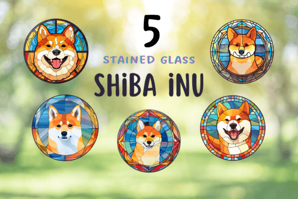 5 Stained Glass Shiba Inu Dog Clipart
