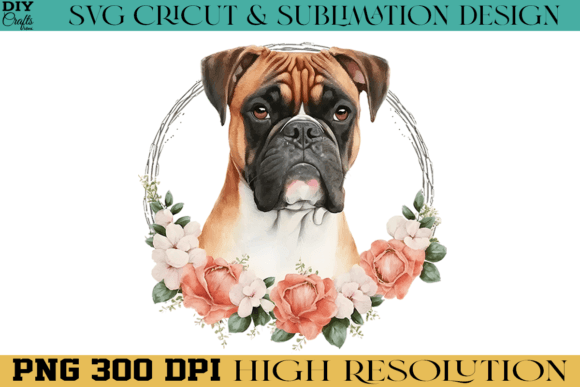 Boxer Dog with Flowers Heart PNG File