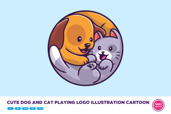 Cute Cat and Dog Playing Logo Cartoon: A Designer's Embroidery Review