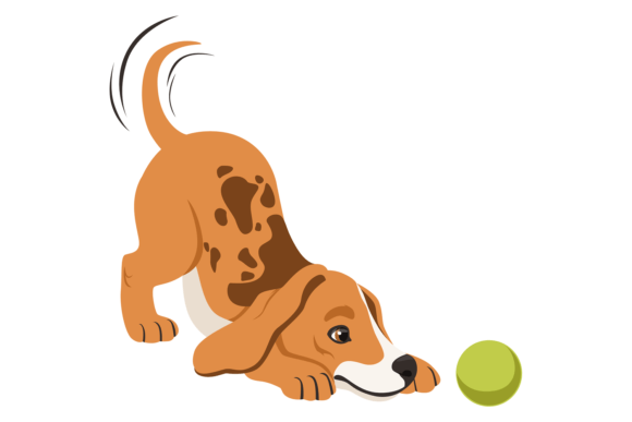Funny Puppy Playing with Ball. Cartoon B