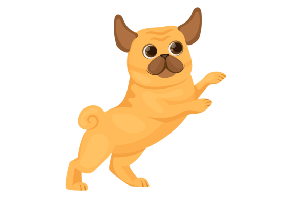 Playing Pug. Funny Cartoon Dog. Little P
