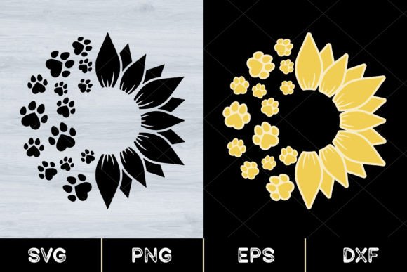 Sunflower Dog Paws, Paw Prints, Svg