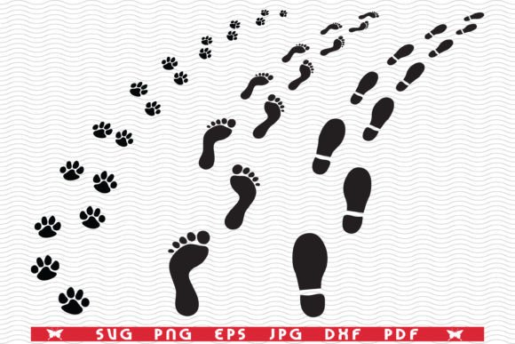 SVG Man and Dog Footprints, Silhouettes